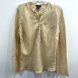 Banana Republic Henley Linen Long Sleeve button up blouse Size Large Bias Cut